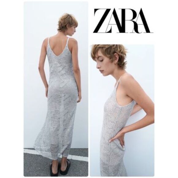 ZARA METALLIC THREAD KNIT SLIP DRESS - Picture 2 of 10